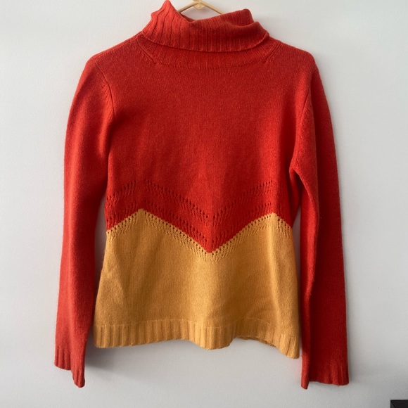 vintage Sweaters - Vintage 100% cashmere orange and red Chunky cowl neck sweater
